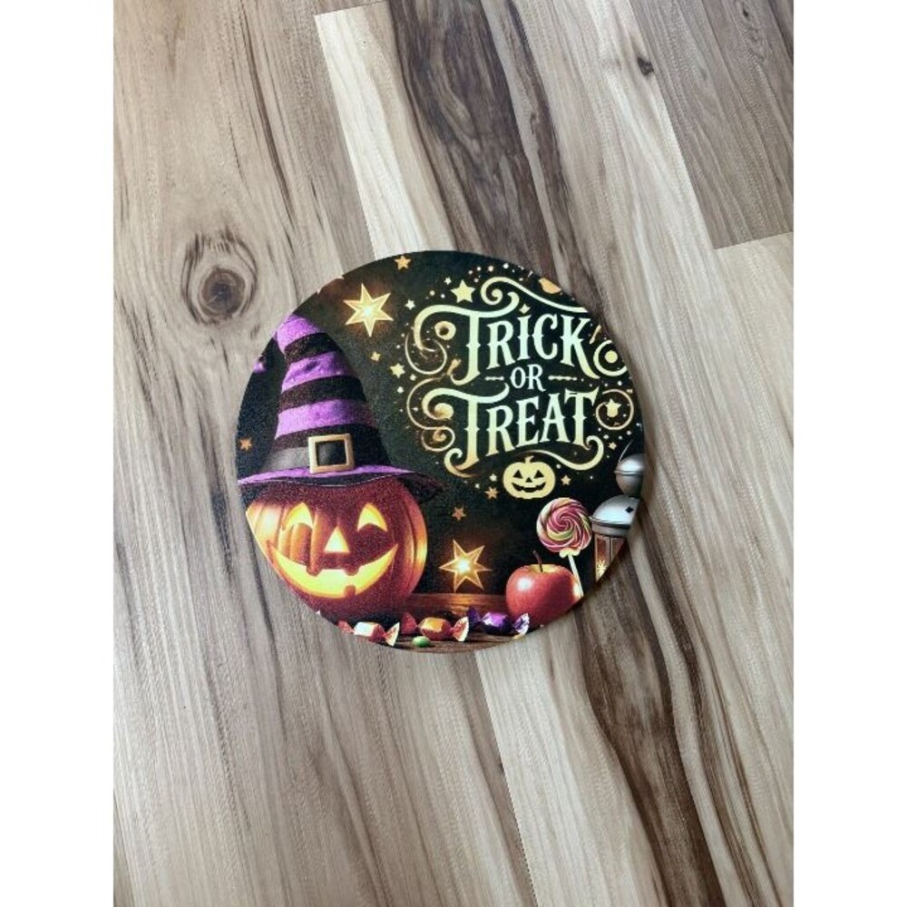Halloween "Trick Or Treat" Witch Hat Pumpkin 8" Metal Sign – Seasonal Decor